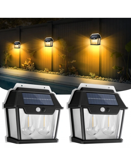 Egonex 2 Ampullü Hareket Sensörlü Solar Güneş Enerjili Ampul Led Duvar Lambası