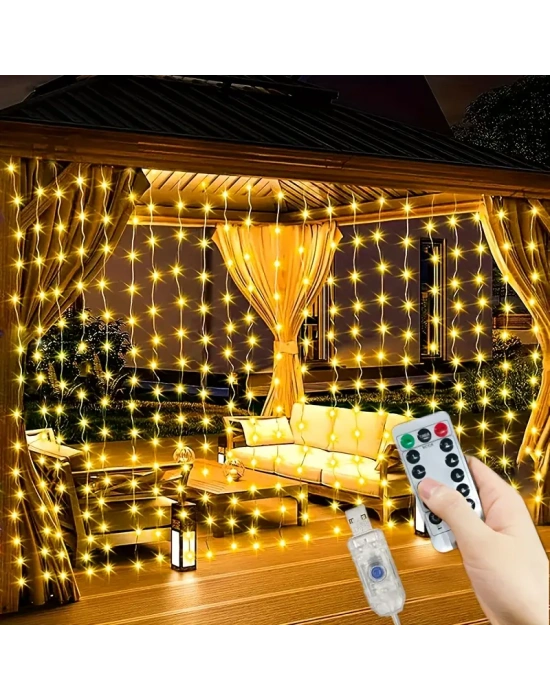Egonex 300 Ledli 10 Sarkıt Perde Led Işık-8 Fonksiyon, Uzaktan Kumandalı, 3x3 Metre