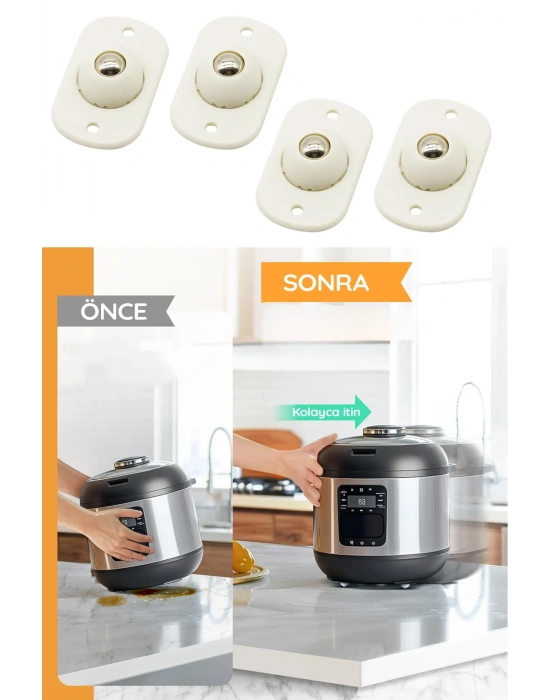 Egonex 4 Adet Pratik 360 Derece Döner Tekerlek Bilyeli Eşya Kaydırma Aparatı Yapışkanlı Mini Tekerlekler