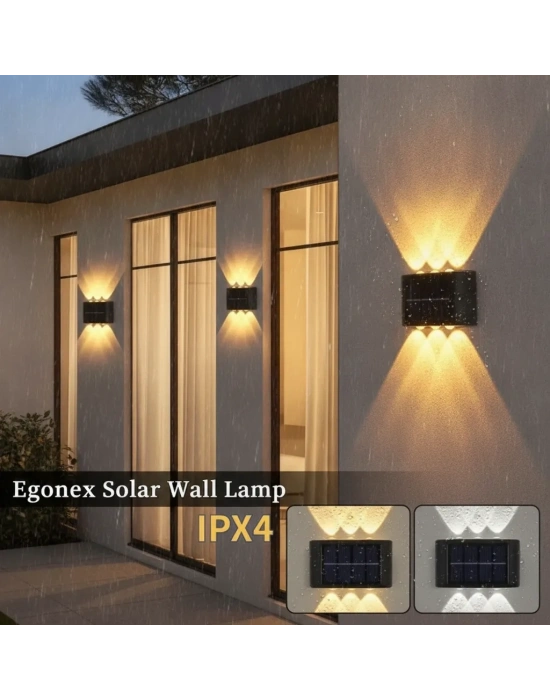 Egonex 6 Ledli Solar Çift Taraflı Duvar Lambası Güneş Enerjili Aydınlatma Dekorasyon Aplik Işık
