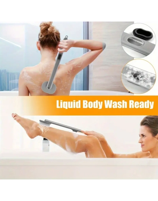 Egonex Duş Jeli Hazneli Uzun Saplı Banyo Sırt Fırçası