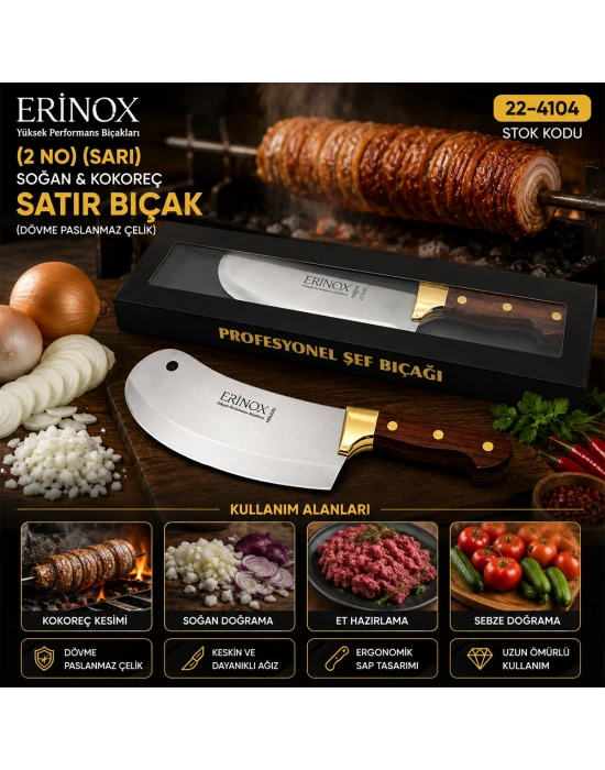 Egonex Erinox Ps-0110 ( 2 No ) ( Sarı ) ( Soğan & Kokoreç ) ( Zırh ) Satır Bıçak ( Dövme Paslanmaz Çelik )*100