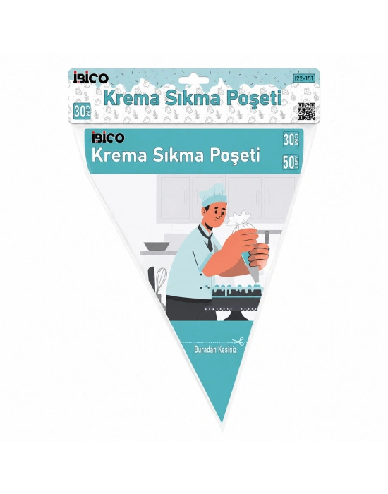Egonex İbico İ22-151 ( Naylon ) ( 30cm ) ( 50pcs ) ( Krema Sıkma ) ( Poşeti ) Torbası*200