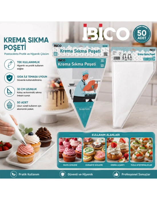 Egonex İbico İ22-151 ( Naylon ) ( 30cm ) ( 50pcs ) ( Krema Sıkma ) ( Poşeti ) Torbası*200