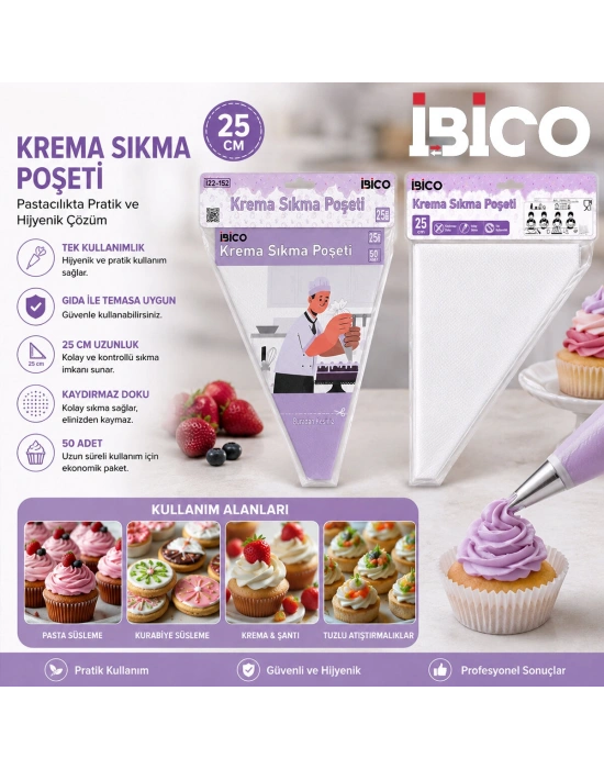 Egonex İbico İ22-152 ( Naylon ) ( 25cm ) ( 50pcs ) ( Krema Sıkma ) ( Poşeti ) Torbası*200