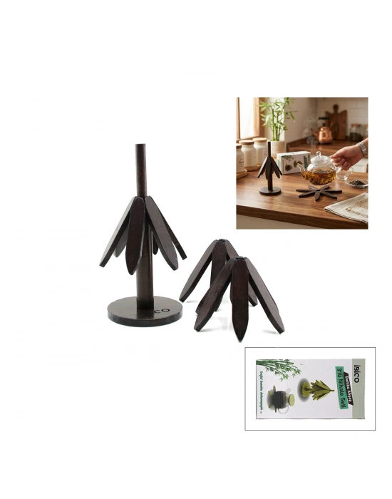 Egonex İbico İ22-320 Standlı=ağaç Model) ( 2pcs ) Ahşap Bambu ( Katlanır ) Nihale ( Yapraklı Çiçek Modeli= Çap: 20cm) )*36