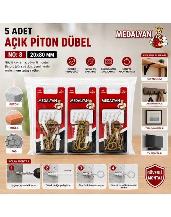 Egonex Medalyan Dl-27 ( 20x80 ) ( 5pcs ) Açık Piton Dübelli*12x12