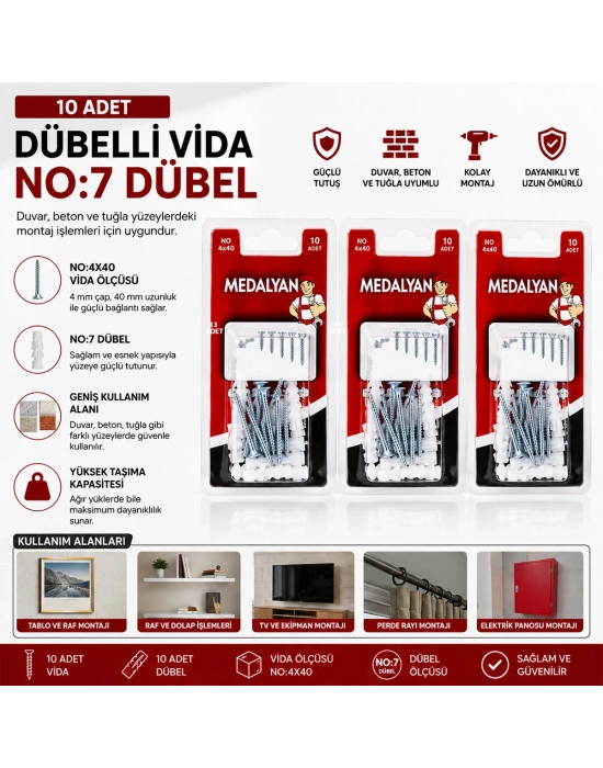 Egonex Medalyan Dl-34 ( 4x40 ) ( 10pcs ) Dübelli Vida*12x12