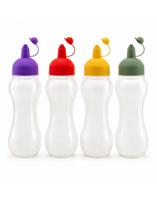 Egonex Rotto Rt-111 ( 700ml ) ( Yağdanlık & Sosluk ) (şeffaf & Plastik Şişe ) (renkli Kapak) ( Ölçekli ) ( Ketçap & Mayonez )*24=k