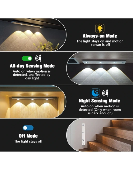 Egonex Sensörlü Şarjlı 3 Farklı Işık Renkli Dimmerli 40cm Ultra Slim Kabin Led