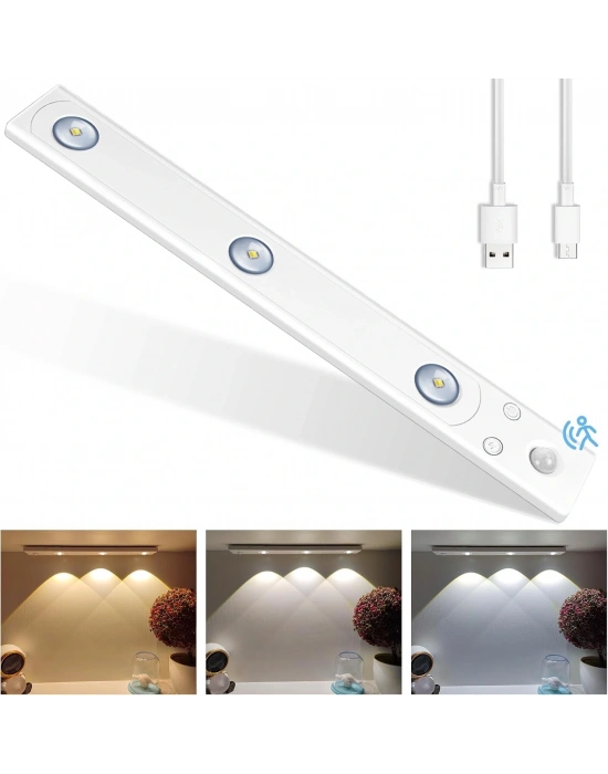 Egonex Sensörlü Şarjlı 3 Farklı Işık Renkli Dimmerli 40cm Ultra Slim Kabin Led