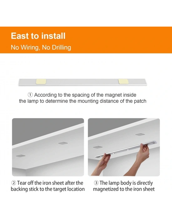 Egonex Sensörlü Şarjlı 3 Farklı Işık Renkli Dimmerli 40cm Ultra Slim Kabin Led