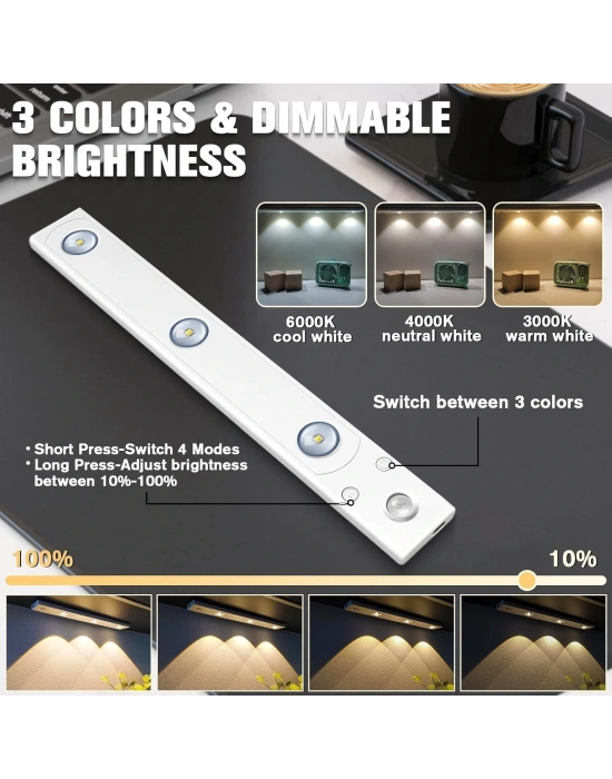 Egonex Sensörlü Şarjlı 3 Farklı Işık Renkli Dimmerli 40cm Ultra Slim Kabin Led
