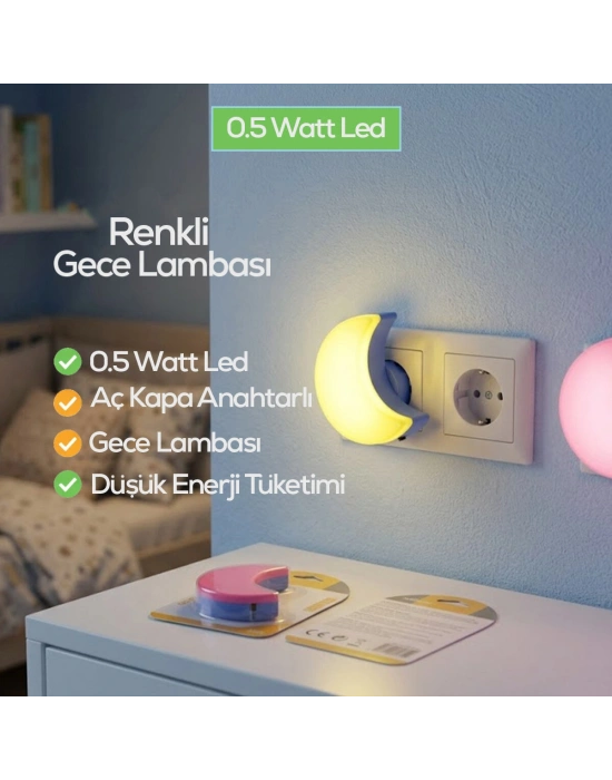 Egonex Softled-6975 ( Ay ) Gece Lambası Renkli ( 0.5w & 3 Led )*10x24