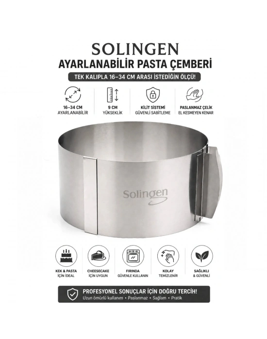 Egonex Solingen Ayarlanabilir Metal Kek Kalıp ( 16-34cm )*24