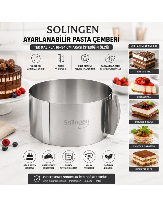 Egonex Solingen Ayarlanabilir Metal Kek Kalıp ( 16-34cm )*24