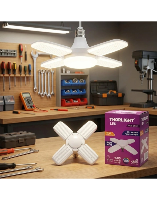 Egonex Thorlıght P-6040b ( 1+4 Kollu & Yapraklı ) ( Pervane Modeli ) Papatya  Beyaz Led Lamba Ampul ( 40w & E27)*27