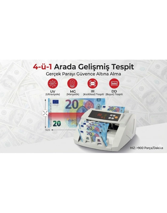Egonex TL, USD, EUR Karışık Para Sayma Makinesi Geçersiz Para Tespit Özellikli