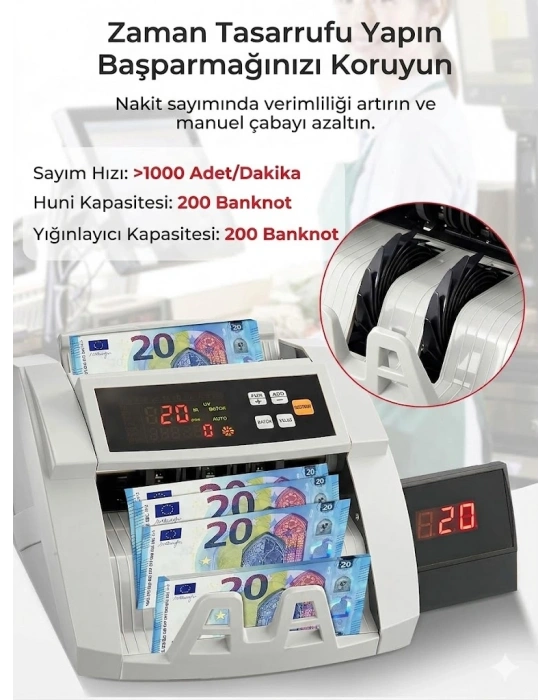 Egonex TL, USD, EUR Karışık Para Sayma Makinesi Geçersiz Para Tespit Özellikli