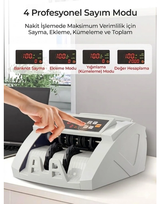 Egonex TL, USD, EUR Karışık Para Sayma Makinesi Geçersiz Para Tespit Özellikli