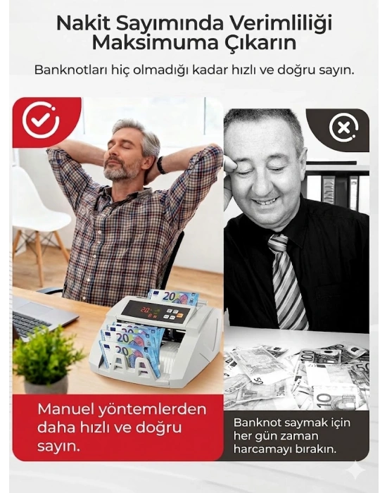 Egonex TL, USD, EUR Karışık Para Sayma Makinesi Geçersiz Para Tespit Özellikli