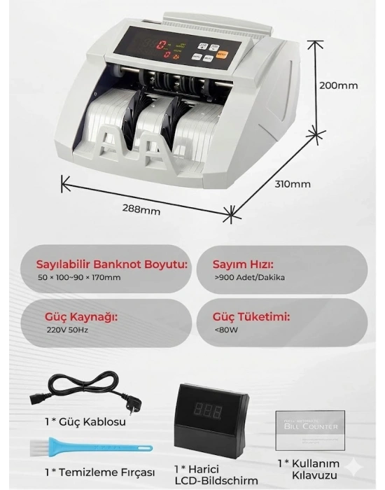 Egonex TL, USD, EUR Karışık Para Sayma Makinesi Geçersiz Para Tespit Özellikli