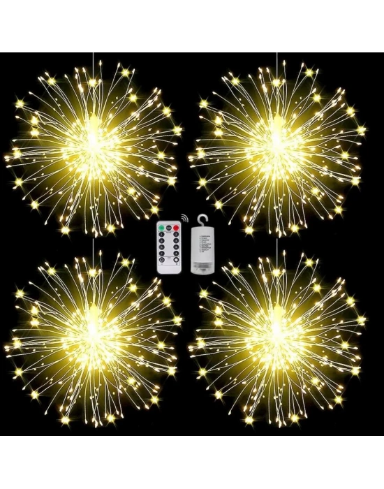 Fişli Asılı Havai Fişek Işıkları 120 Led Ampul Bakır Tel Şerit Işık