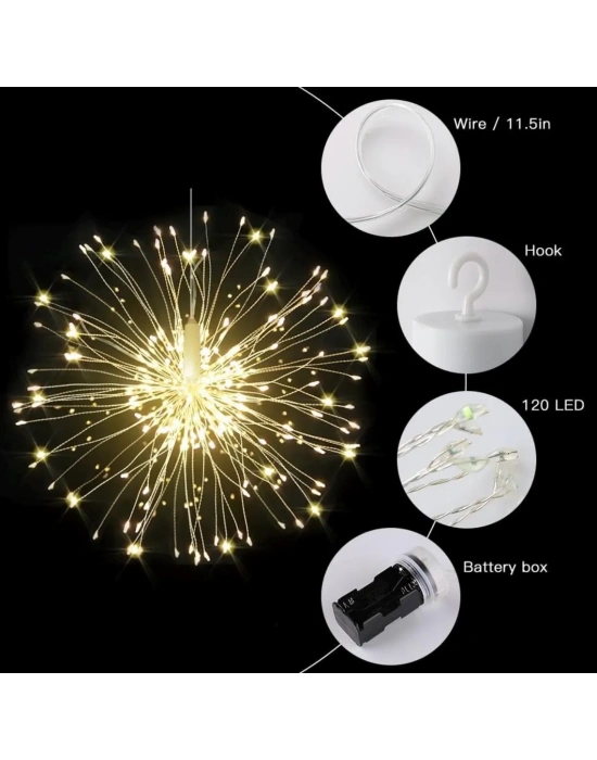 Fişli Asılı Havai Fişek Işıkları 120 Led Ampul Bakır Tel Şerit Işık
