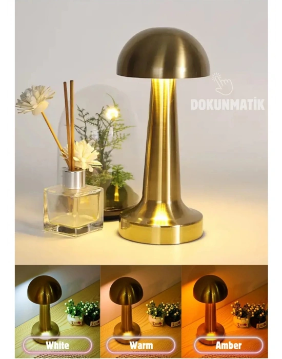 Forlife Dekoratif Şarjlı Led Mantar Masa Lambası Gold Fl-8055