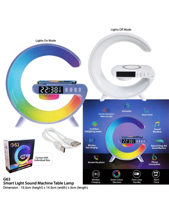 G Lamba Kablosuz Şarj Özellikli Saat & Alarm Led Işıklı Bluetooth Hoparlör Masa Lambası