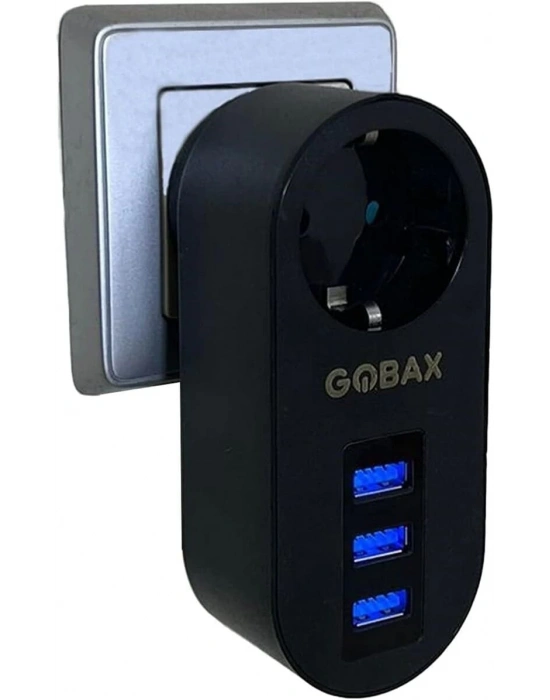 Gobax Termal Akım Korumalı Akıllı Priz 3xusb Li, Çocuk Korumalı, Led Işıklı, Yüksek Isıya Dayanıklı