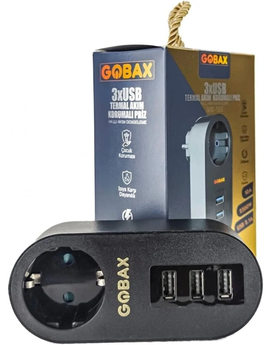 Gobax Termal Akım Korumalı Akıllı Priz 3xusb Li, Çocuk Korumalı, Led Işıklı, Yüksek Isıya Dayanıklı