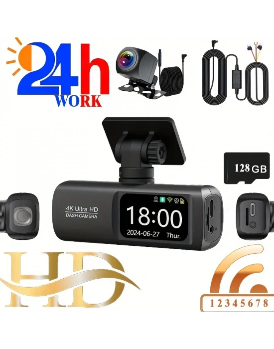 Hd Araç Kamerası Çift Yönlü Dash Cam 4k Uhd Ön Ve 1080p Fhd Arka Kameralı Wifi
