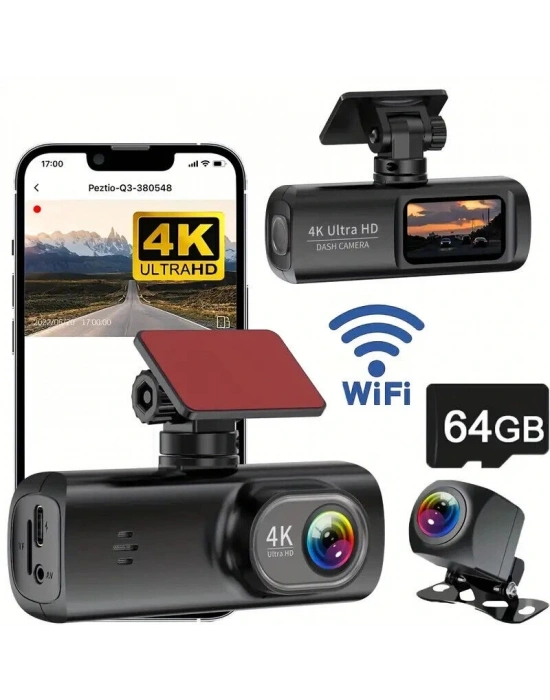 Hd Araç Kamerası Çift Yönlü Dash Cam 4k Uhd Ön Ve 1080p Fhd Arka Kameralı Wifi