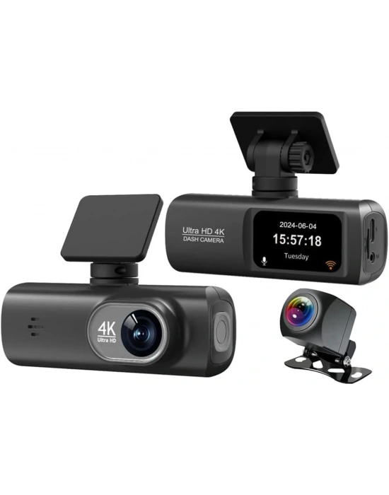 Hd Araç Kamerası Çift Yönlü Dash Cam 4k Uhd Ön Ve 1080p Fhd Arka Kameralı Wifi