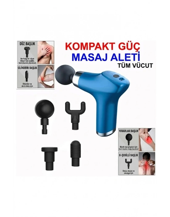 Gold Orion Kompakt Güç Şarjlı Masaj Tabancası - 4 Başlıklı 4 Hız Kademeli Tüm Vücut Masaj Aleti OR-001