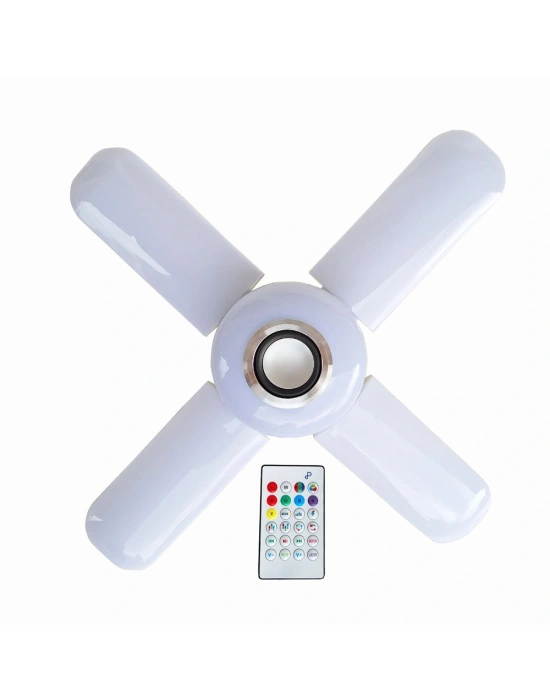 Lamba 4 Kanatlı E27 Duya Takılan Kumandalı Katlanabilir Led Müzik Lamba Işığı Avize Bluetooth Hoparlör