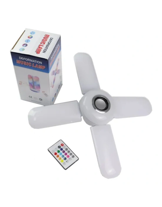 Lamba 4 Kanatlı E27 Duya Takılan Kumandalı Katlanabilir Led Müzik Lamba Işığı Avize Bluetooth Hoparlör