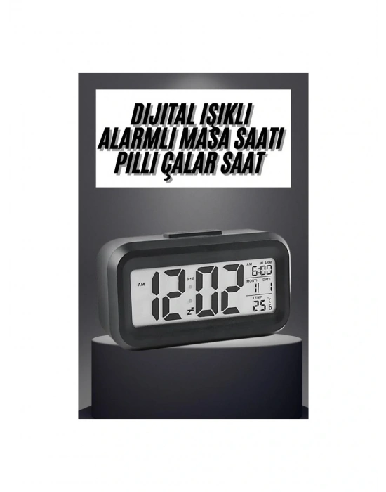 Masaüstü Saat Takvim Termometre Beyaz Siyah