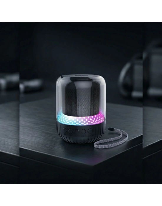 MAX-19 şeffaf RGB işık Mini BT hoparlör kablosuz aktif Subwoofer Stereo bas Mini hoparlör