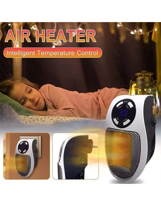 Priz Tipi Uzaktan Kumandalı Taşınabilir Isıtıcı Zamanlayıcı - Otomatik Kapanma 500w