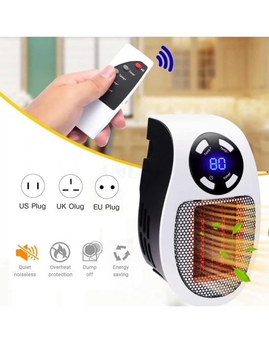 Priz Tipi Uzaktan Kumandalı Taşınabilir Isıtıcı Zamanlayıcı - Otomatik Kapanma 500w