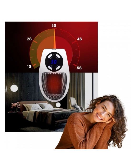 Priz Tipi Uzaktan Kumandalı Taşınabilir Isıtıcı Zamanlayıcı - Otomatik Kapanma 500w