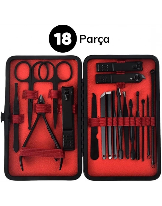 Mujgan 18 Parça Manikür Pedikür Set Kutusu Çelik Deri Çantalı Bakım Seti
