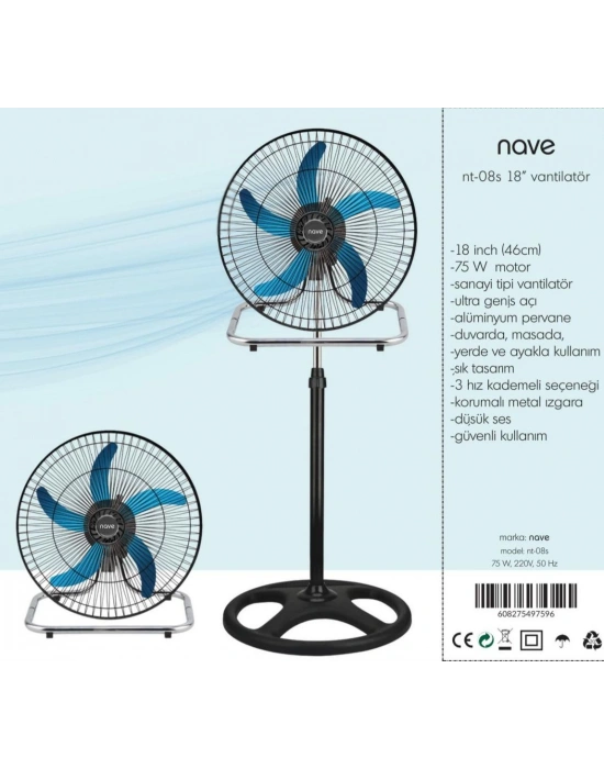 Nave Vantilatör Nt-08s 18 Inch. Sanayi Tipi Vantilatör. 18 ( 46 Cm.) 75 Watt Motor