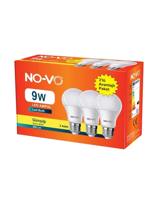 Novo 3’lü Led Ampul 9w Beyaz Işık E27