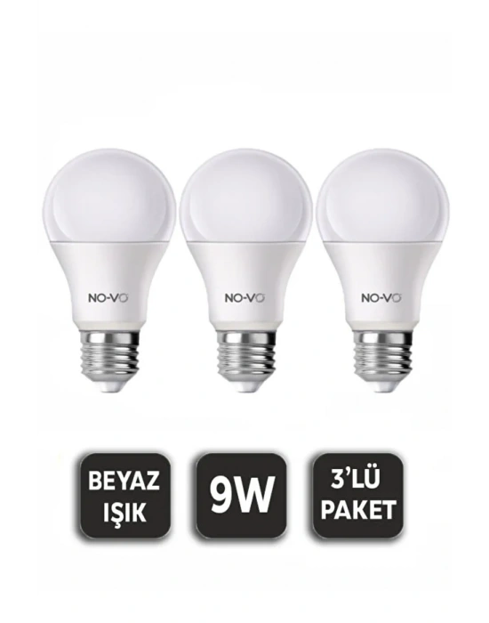 Novo 3’lü Led Ampul 9w Beyaz Işık E27