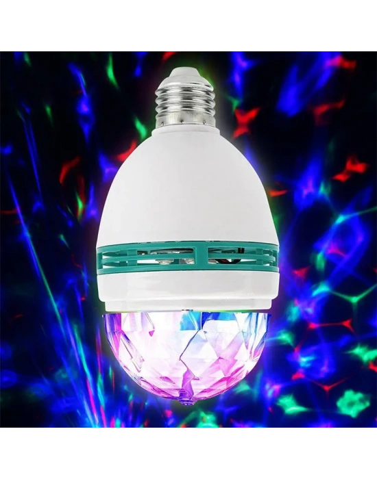 Renkli Led Ampul Disko Ampulü Hareketli 360 Derece Dönen Disko Topu