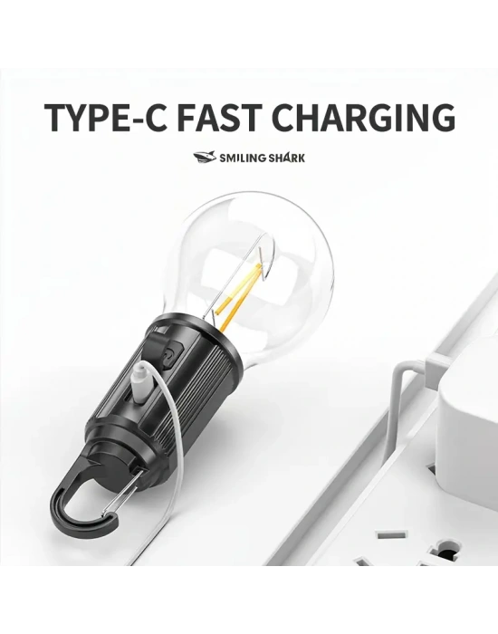 Rustik Taşınabilir Şarjlı Tasarruflu Ampul 10w Led Lamba Type-c Şarj Askılı Asma Aydınlatma
