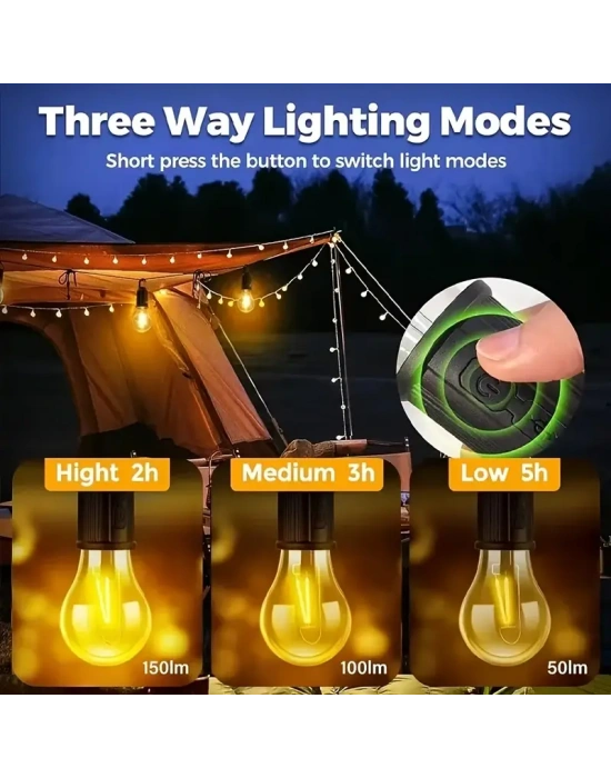 Rustik Taşınabilir Şarjlı Tasarruflu Ampul 10w Led Lamba Type-c Şarj Askılı Asma Aydınlatma
